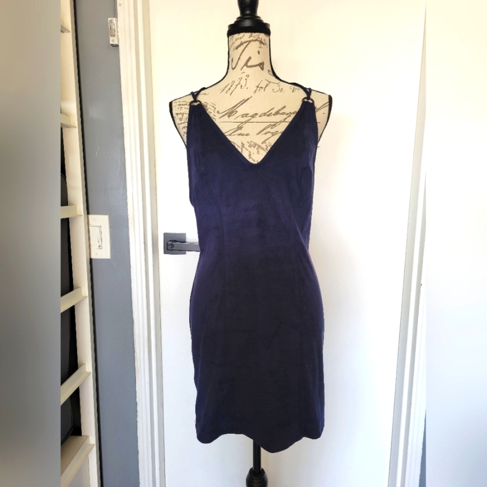 Intimately Free People Navy Vegan Suede Sexy Mini Dress Size M - Picture 4 of 12